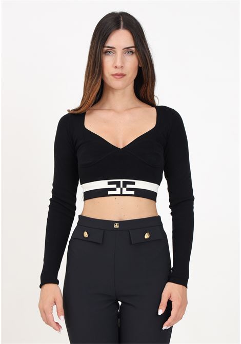 Cropped top in black matte viscose for women with logo bands ELISABETTA FRANCHI | MK55S46E2685